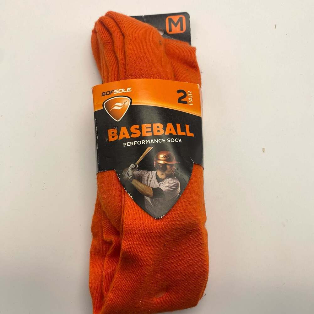 Sof Sole Baseball Performance Socks 2 Pair - Orange - Size M